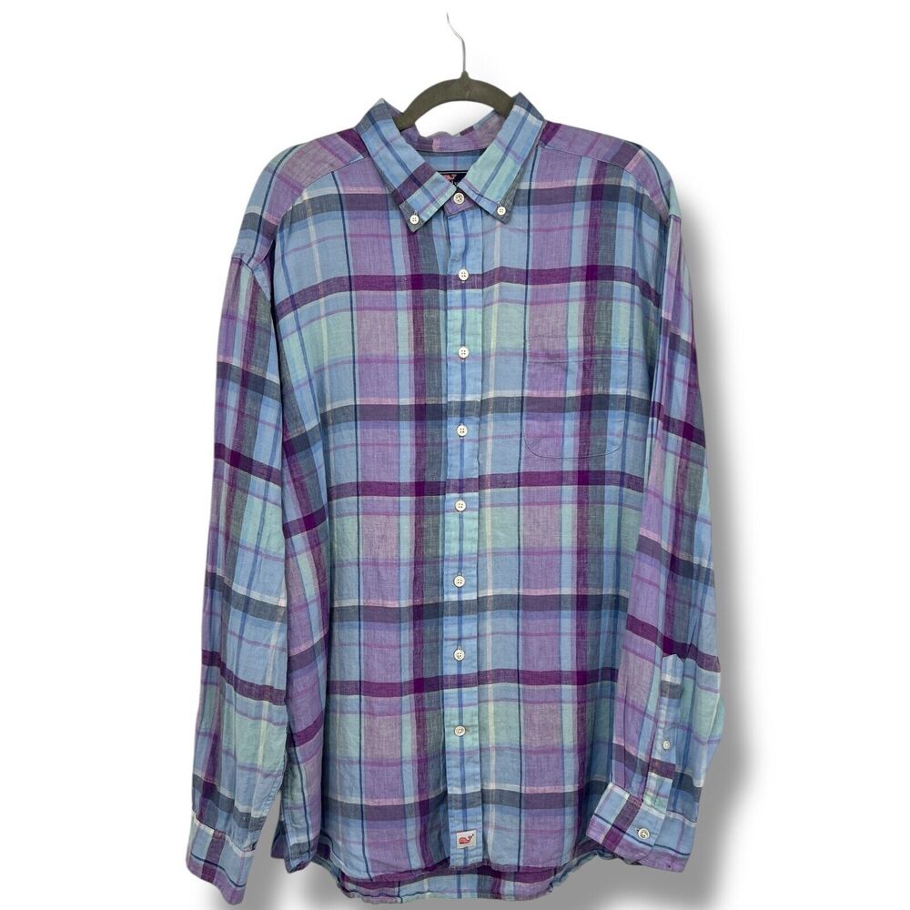 Vineyard Vines Classic Fit Murray Shirt Men's XXL 100% Linen Long Sleeve Plaid